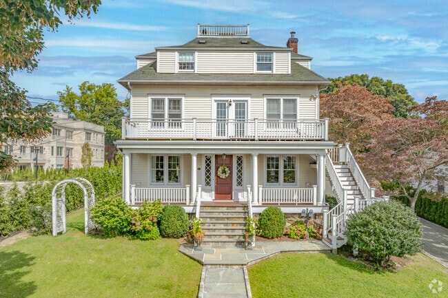 A stand-out home steps from Greenwich Ave in Downtown Greenwich shines in the morning sun.