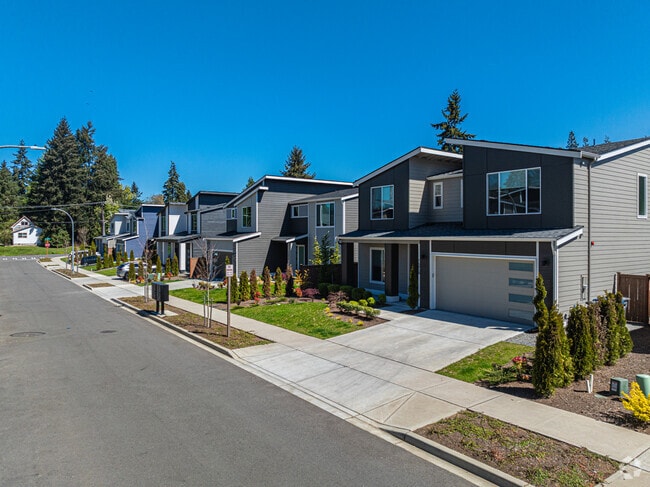 A row of beautiful modern-contemporary homes in the North Hill neighborhood.
