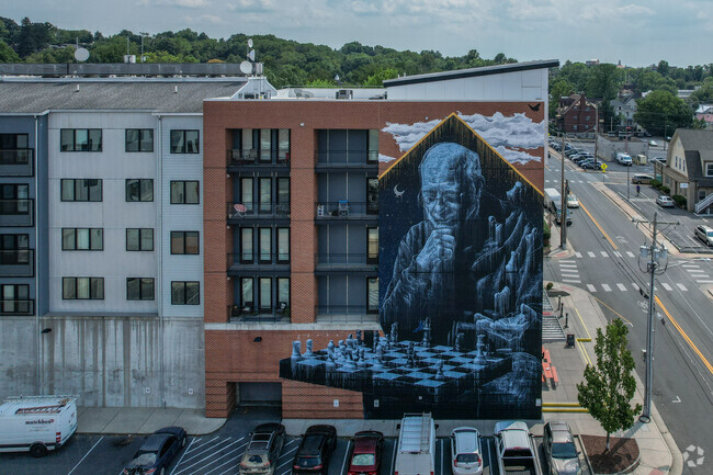 Mural 'Chessman' in on Urban Exchange building, artist Nils Westergard, from Amsterdam and RVA.