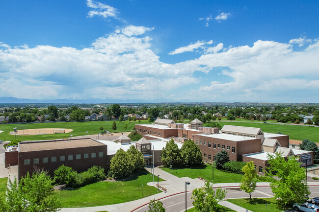 A view of the school building at Thimmig Elementary School in Henderson, Colorado.