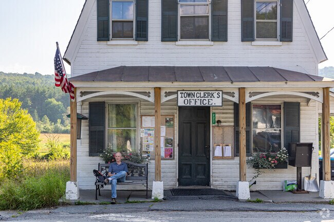 Strafford Town Clerk offers benches outside the building for residents to enjoy.