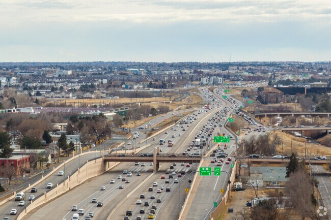 The I-225 Freeway carries commuters to Denver from Laredo Highline in Aurora, Colorado.