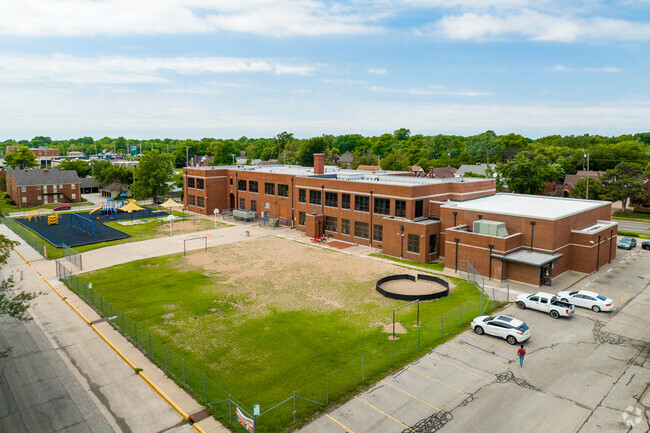 Here is a side view of Hyde Elementary School.