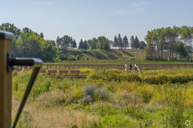 There is an elevated walking path throughout Creekside Park.