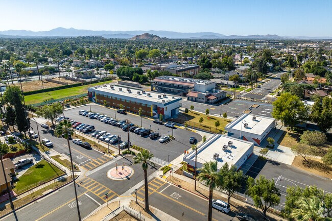 Longfellow Elementary School offers a sprawling campus when viewed from above.