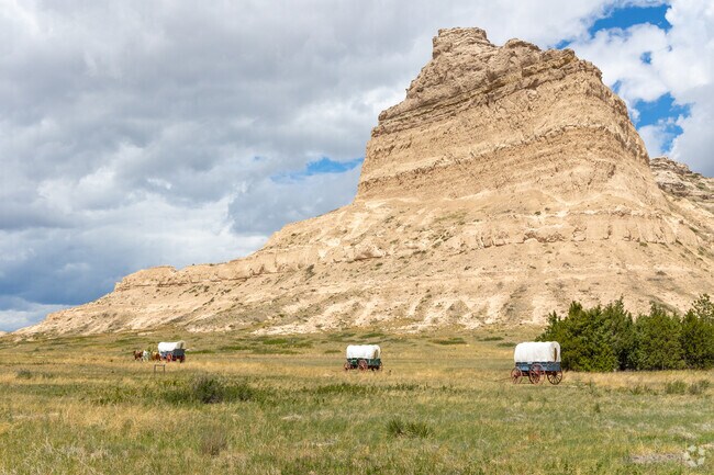 Gering's Scotts Bluff National Monument served as a landmark for those on the Oregon Trail headed westward.