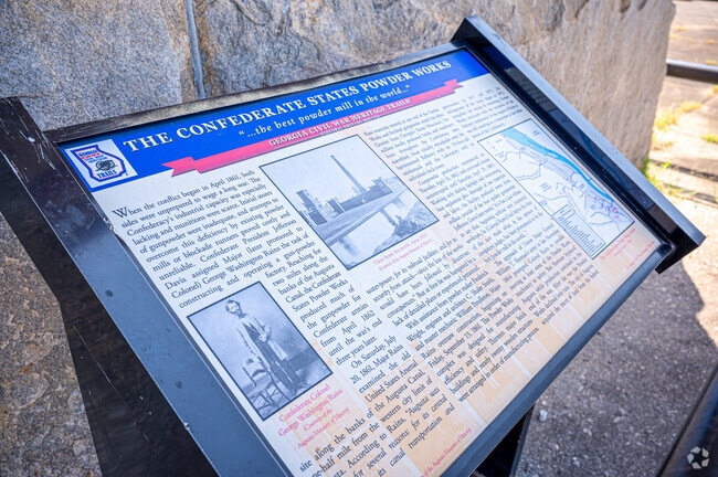 Plaque at the foot of the historic Powder Mill in Harrisburg.