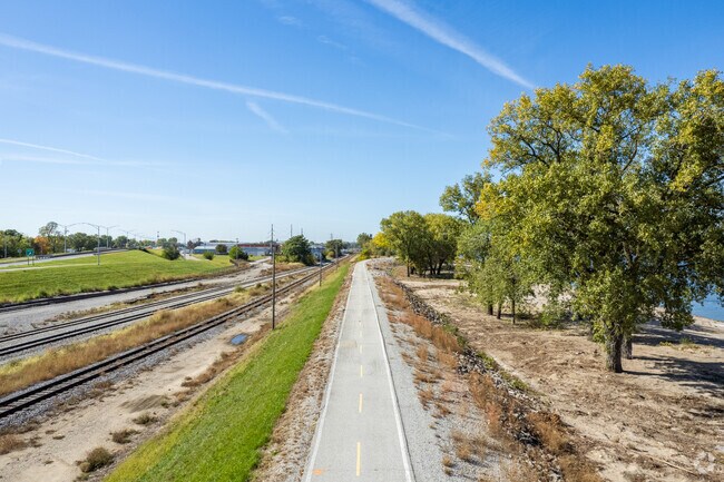 The riverside path in Old Town Chicago: Rock Island's serene escape from daily life.