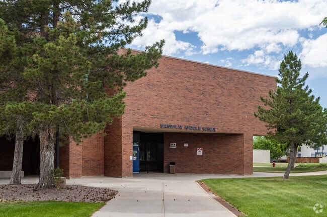 The front entrance at Mandalay Middle School in Broomfield, Colorado.