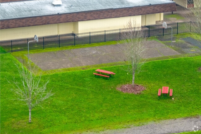 Irving Elementary School has basketball courts and tables in Eugene, Oregon.