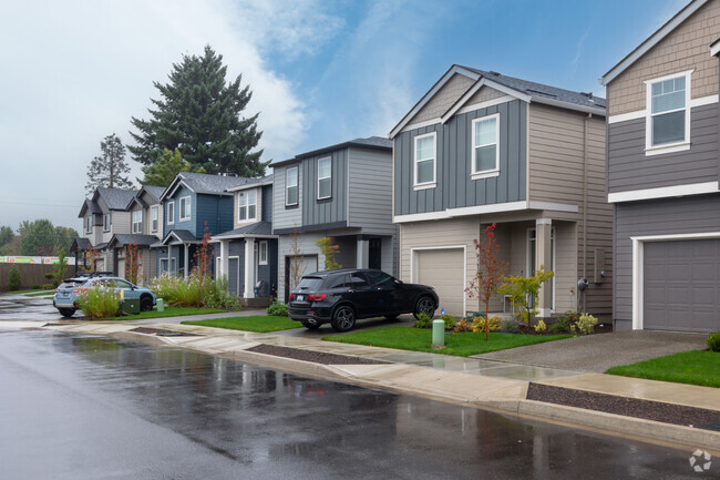 Bold colors light up contemporary homes on NE 66th Wy in Fisher's Village-Orchards.