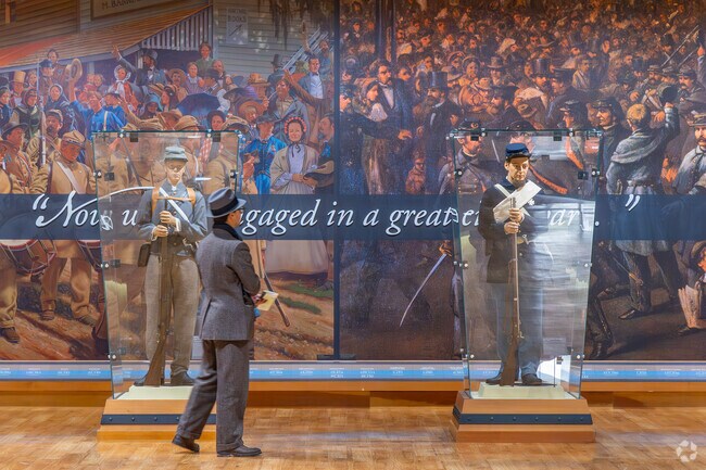 Replicas of Confederate and Union soldiers are seen at Gettysburg National Military Park.