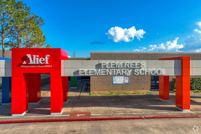 Front entrance of Rees Elementary School in Briar Village, TX.