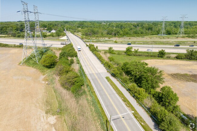 Aerial view of Huron River Drive over I-75 in Rockwood.