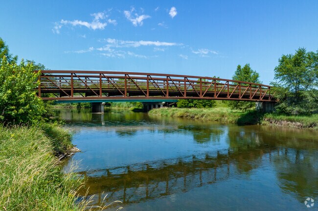 Pedestrian bridges cross over the DuPage River in several locations in East Plainfield.