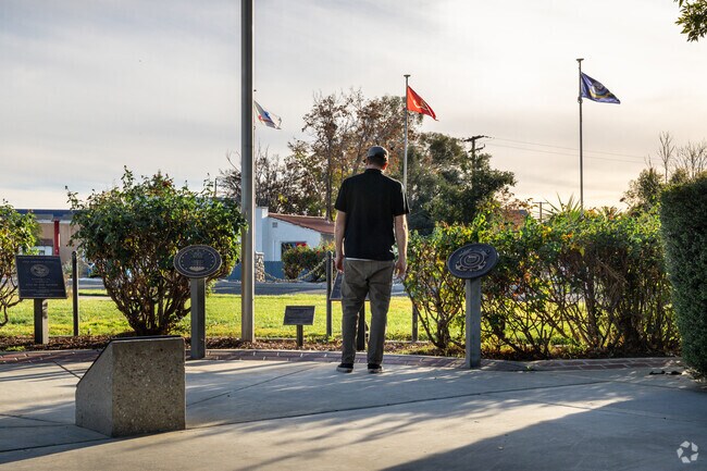 Read the memorials of fallen soldiers at Druding Veteran Memorial Park in San Jacinto.