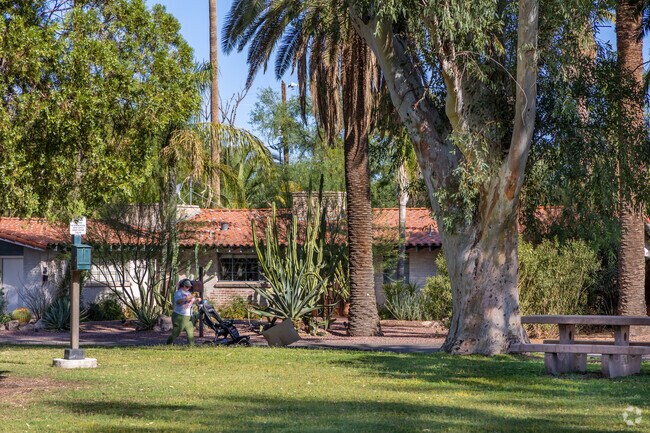 San Clemente Park is the heart of the neighborhood with dense shade trees and picnic benches.