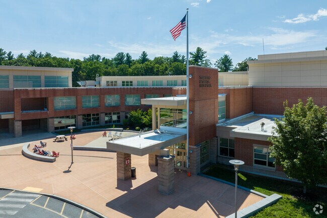 The sunny entrance to Tewksbury High School.