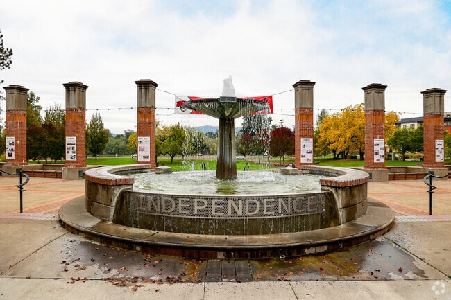 Beautiful water fountain is the landmark in Independence downtown.
