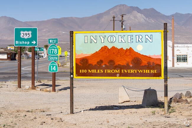 A sign at China Lake Acres greets travelers from Los Angeles and Bishop.