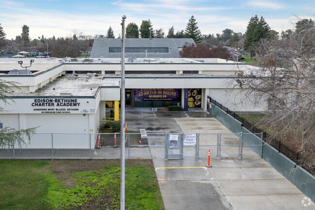 The entrance to Edison-Bethune Charter Academy School in Fresno.