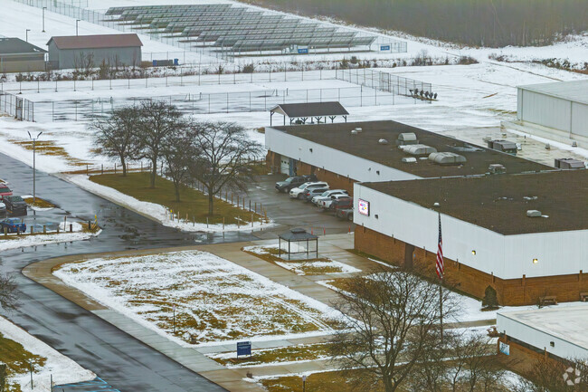 The main entrance of Hamady Community Middle/High School is on a long pickup loop.