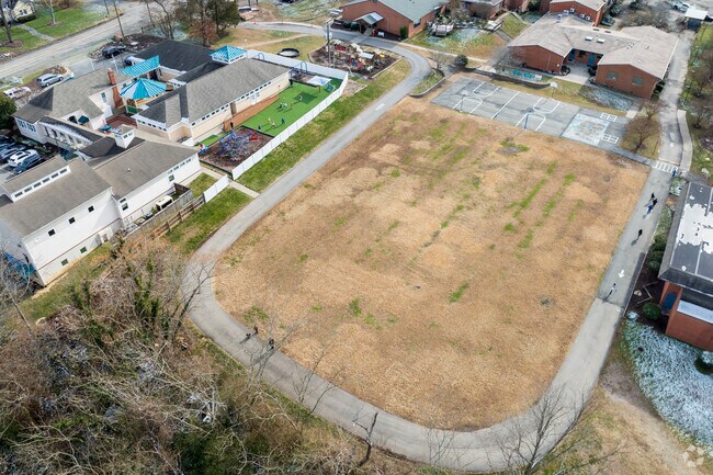 An aerial view of Riverside School.