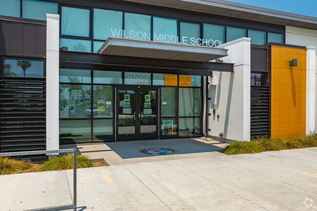 An entrance view to Wilson Middle School located in Corridor.