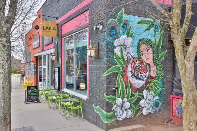 Broadway is home to many eateries decorated by local artisans in Asheville.