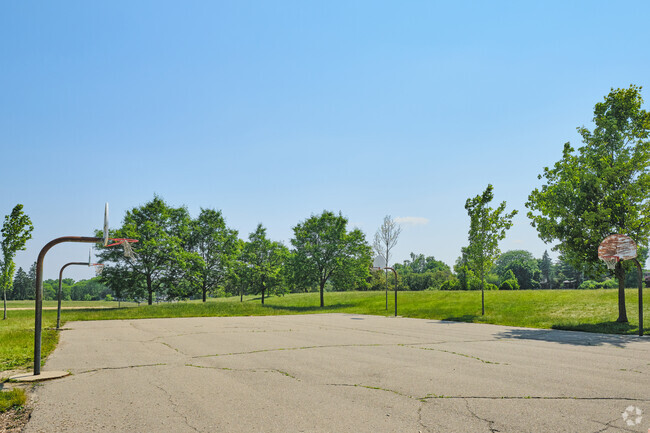 Behind Allen Elementary are multiple basketball courts for students.