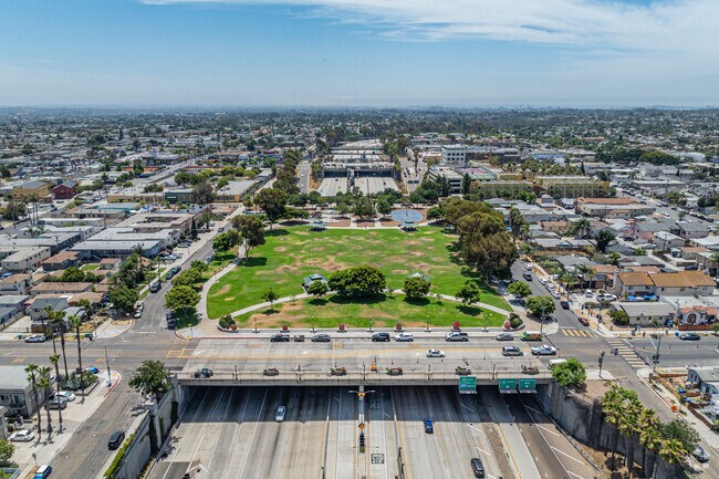 A defining feature of Teralta Park is it's location-- it caps Interstate 805.