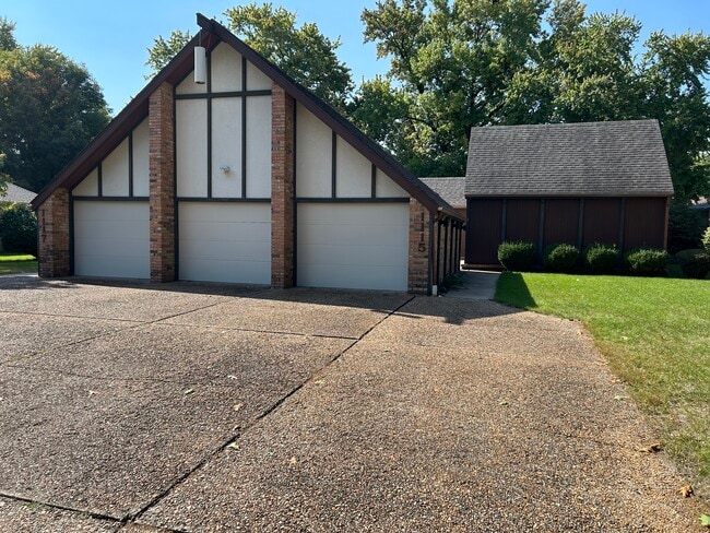 Front view showing garages