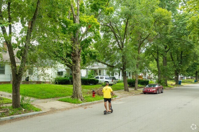 Take a scooter for a ride along the shaded roads of Bunn Park.