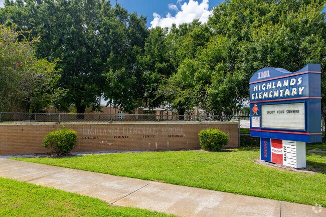 Highlands Elementary School in Immokalee welcomes students with prominent signs.