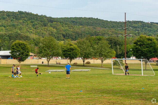 Kids can practice scoring goals on the soccer fields at Heshbon Park.