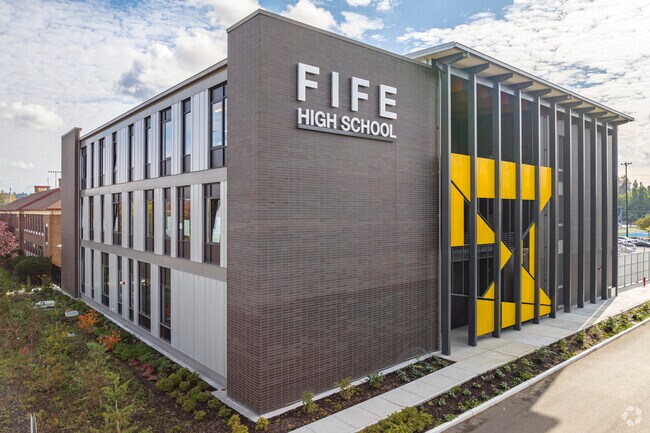 Fife High School has a large outdoor area for students in Fife Heights.