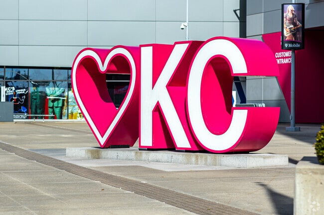 Power & Light District has an urban feel with vibrant signs.