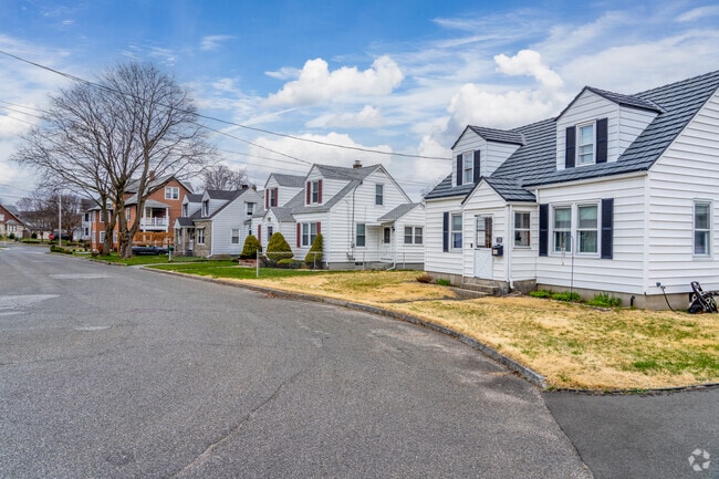 A row of cape-cod style homes is situated on a cul-de-sac in Chicopee Center.