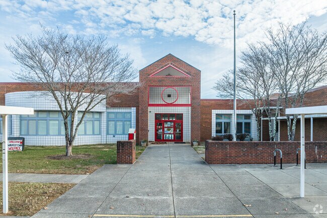 Walkertown Elementary's entrance is warm and inviting.