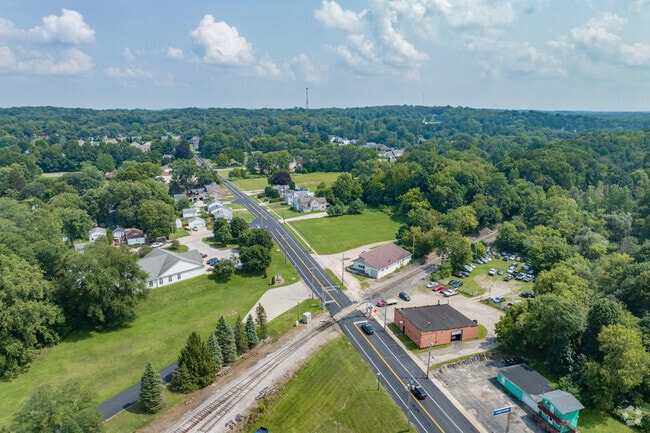Aerial view of Mogadore neighborhood with large homes.