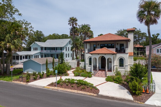 A row of beautiful two-story mansions in North City.