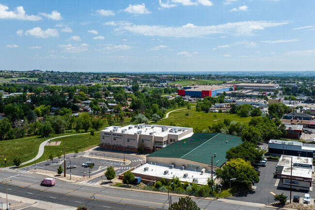 An overall campus view of Pinnacle Charter High School in Federal Heights, Colorado.