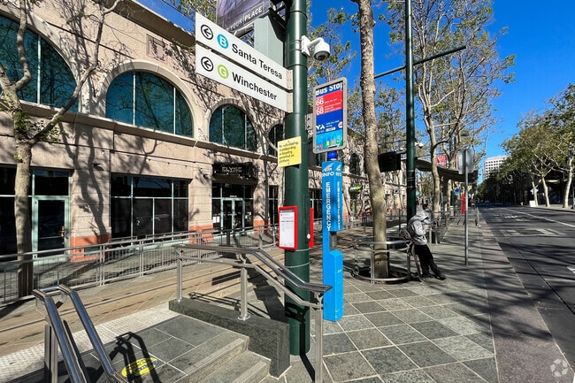 Bus Stop 66,68 and Light rail station on Frist street in San Jose Sun neighborhood.