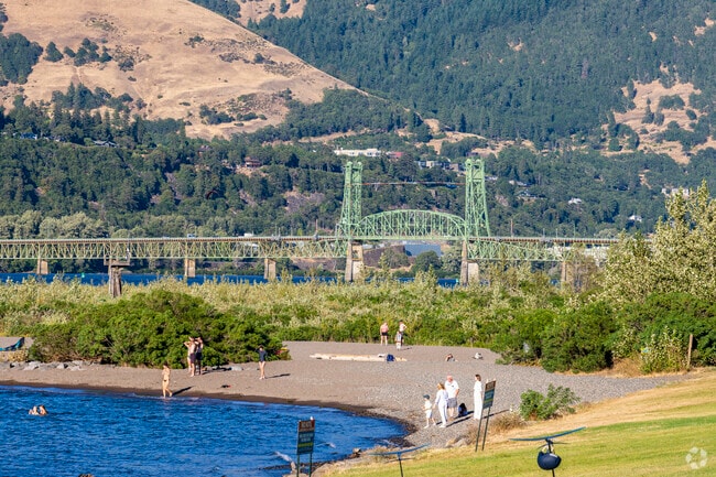 There a lot of families who visit Hood River to see scenic views and take a dip in the water.