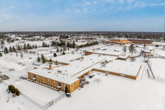 A side view of Lansing Catholic High School.