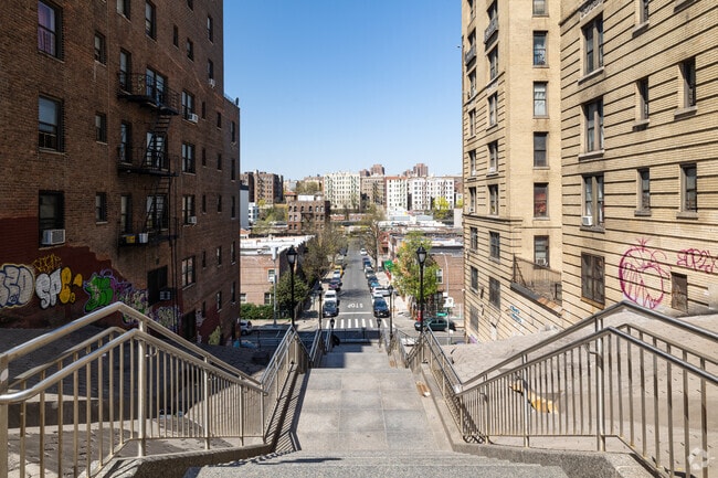 High steep steps can be seen all over Mount Hope, The Bronx.