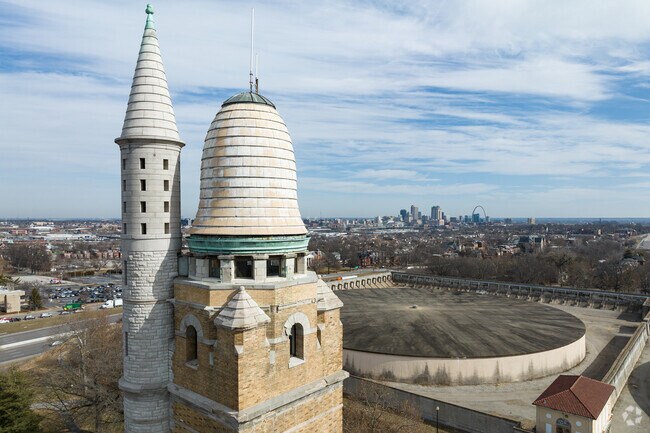 Compton Hill Water Tower overlooks the Compton Heights neighborhood.