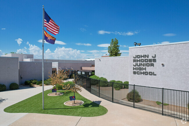 The office at Rhodes Junior High is located on the east side of campus.