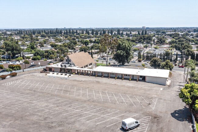 Veritas Academy's campus as shown from above the city of Fullerton.