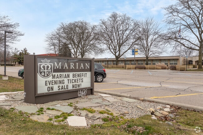Marian High School signage.
